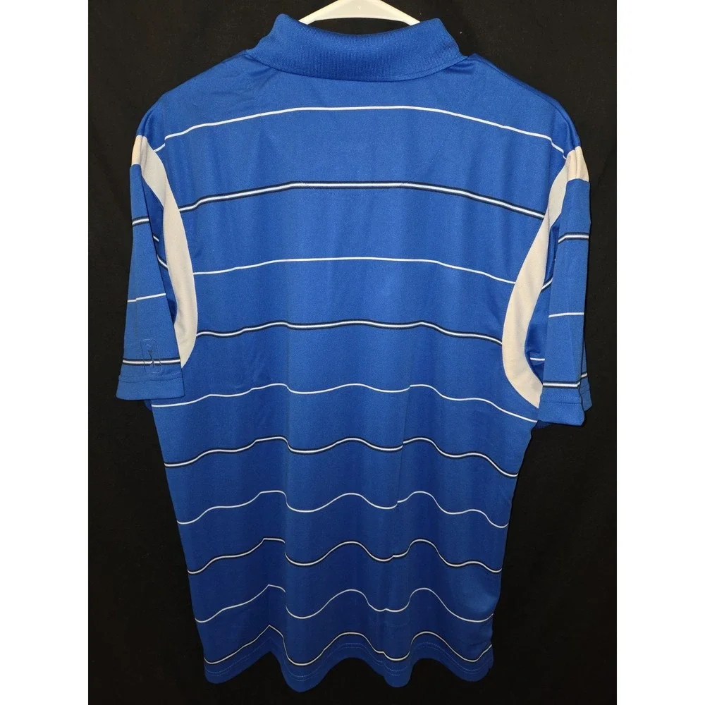 PGA Tour - Pro Series Athletic Fit Golf‎ Polo - Blue Striped L UV PROTECTION NWT